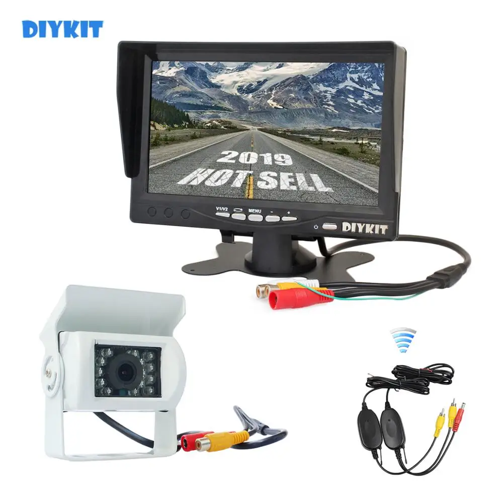 

DIYKIT Wireless 7" TFT LCD Car Monitor Reverse Rear View Monitor + IR Night Vision HD CCD Rear View Car Camera White