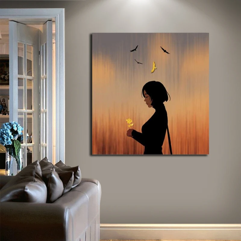 Постер с маленькой девочкой и птичкой картина холст без рамки принты Куадрос для