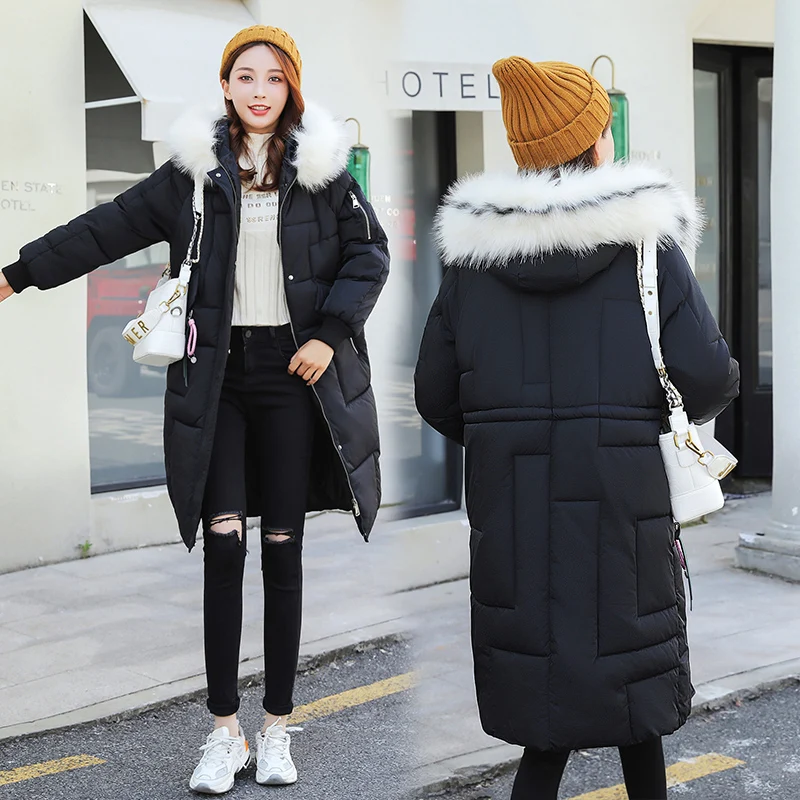 Women's Winter Parka Coat 2021 New Korean Long Loose Down Padded Jacket Fur Collar Thick Keep Warm Long-Sleeved Fashion Jacket