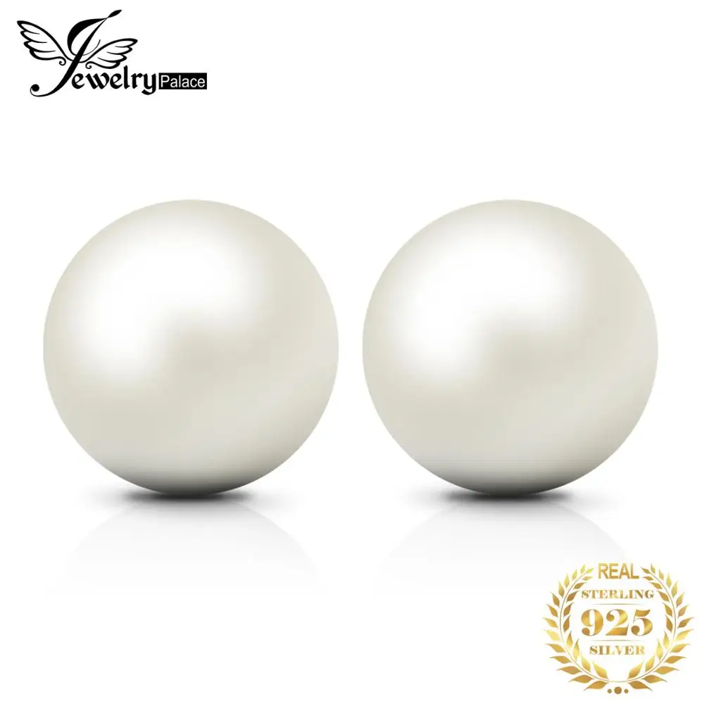 Jewelrypalace Мода 6-10 мм пресноводным культивированным жемчугом кнопку мяч Серьги-гвоздики 925 серебро Красивые ювелирные изделия для Для женщин