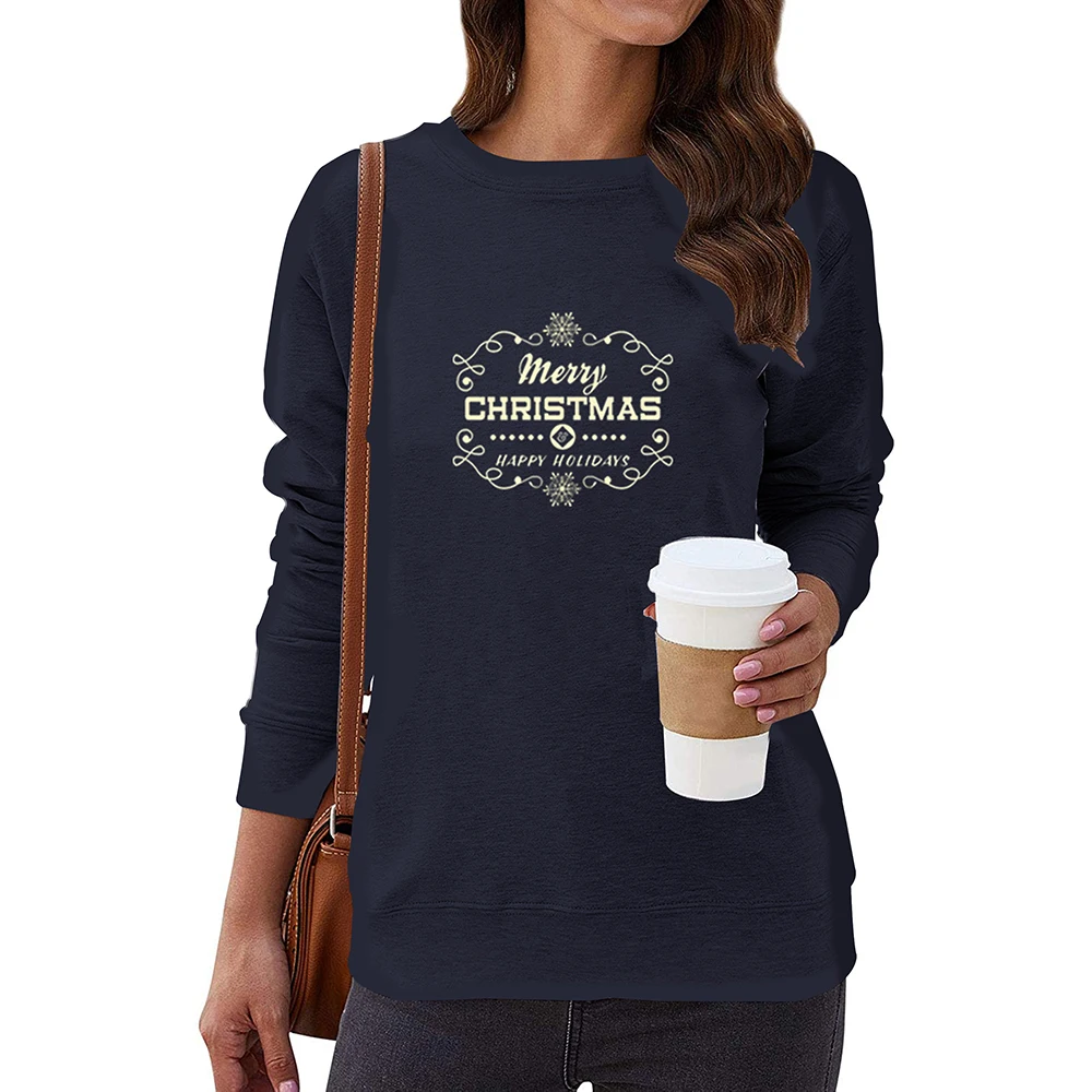 

WZ20410 Autumn and Winter Fashion New Style Eco-Friendly Christmas Letter Printing Pure and Fresh Round Neck Pullover Woman