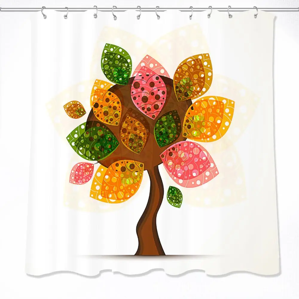 

Shower Curtain, Bathroom Curtains-Creative Tree,Leaf,Leaves,Artistic,Water Color,Hand Draw,Art,White Cloth
