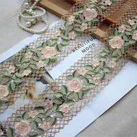 10cm wide new embroidery lace guipure ribbon with embroidered green flowers decorative diy ribbon for dress curtains sewing