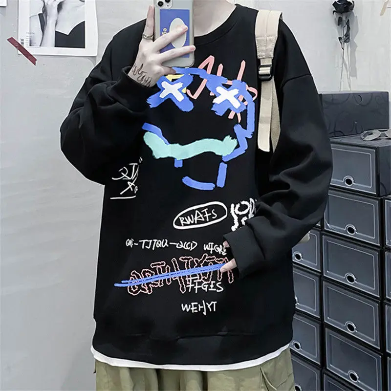 Парные толстовки Harajpoo весенний Гонконгский стиль индивидуальный принт граффити