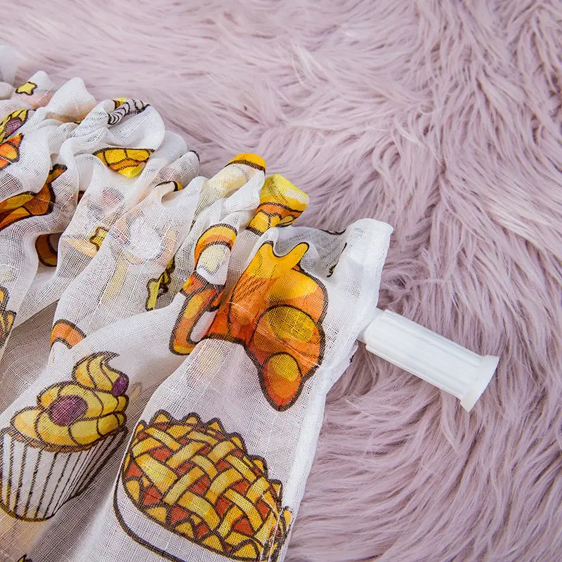 Занавески с принтом для кухни и спальни Короткие шторы карманами окон украшение