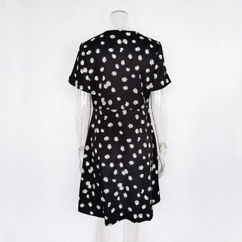 

Women Summer Sweet Floral Printed Dress Sexy V-Neck Short Sleeve Button Mini 2021 Elegant New Fashion A Line Party es