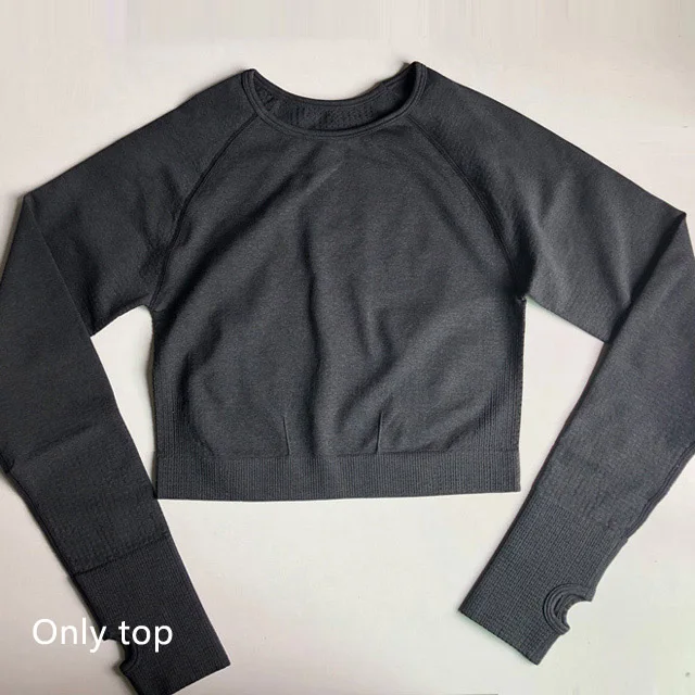 Black top Женский Vital бесшовный комплект для йоги, одежда для фитнеса, спортивная одежда, женские леггинсы для спортзала, леггинсы с пуш-ап, укороченные рубашки, спортивные костюмы - Цвет: Black top