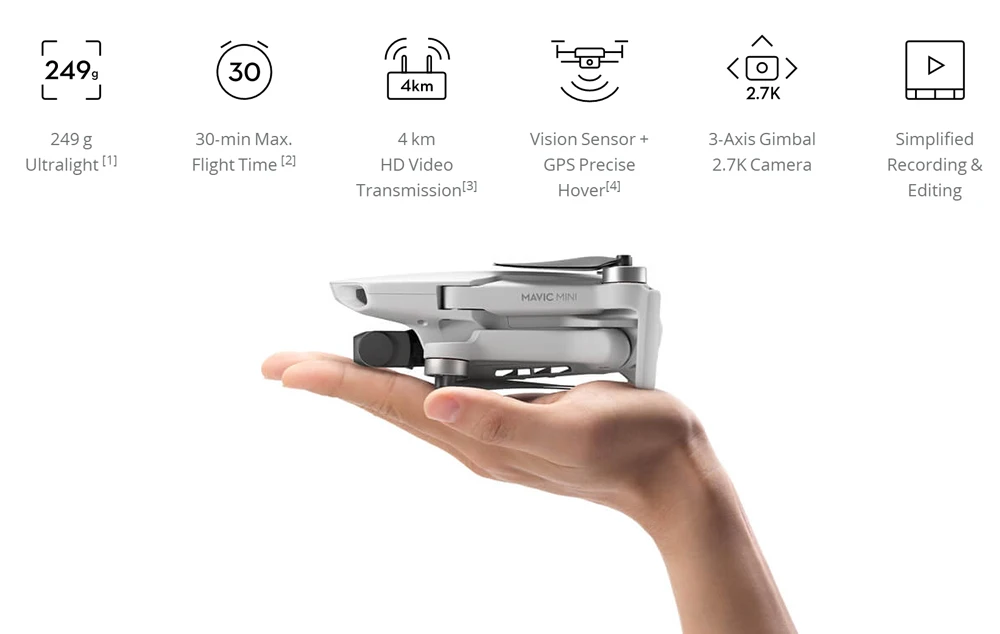 DJI Mavic mini fly more combo drone 3 Axis Gimbal 4 км HD видео 2,7 K камера 30 мин макс Время полета 249 г в
