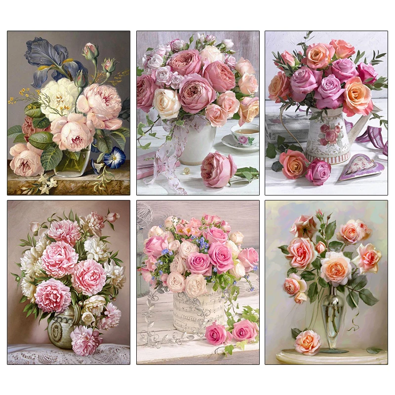 

AMPHIBOLE 5D DIY Diamond Painting Flower Cross Stitch Kit Mosaic Diamond Embroidery Rose Full Square Drill Home Decoration