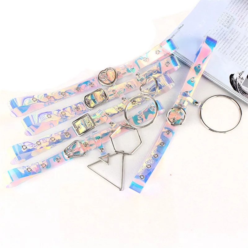 Ремень женский с радужной пряжкой модный Transperant пояс для девушек круглой