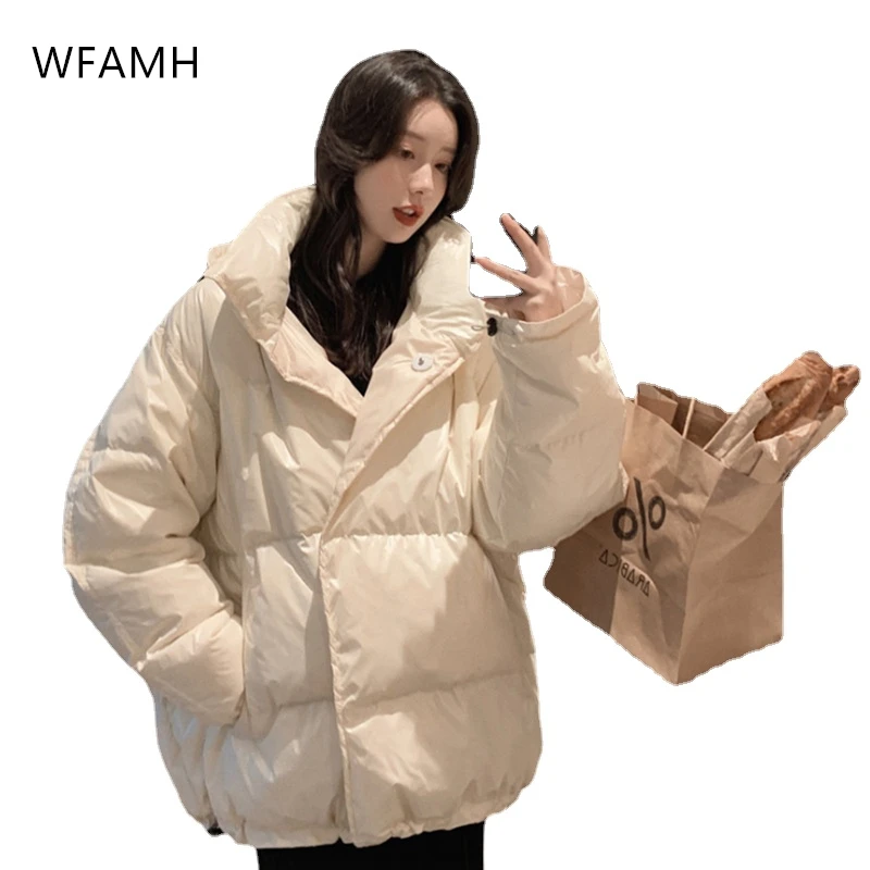 Bright Color Female Chinese And Hong Kong Style Short Thick Warm Zipper Hooded Korean Loose Bread Jacket 2023Winter New Style