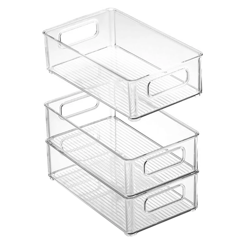 

3Pcs Refrigerator Organizer Bin Food Storage Container Stackable Clear Plastic Organizers Handles Fridge Pantry Cabinet