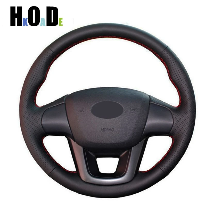 Оплетка руля сделай сам сшитая вручную искусственная кожа черный цвет для Kia K2 Rio