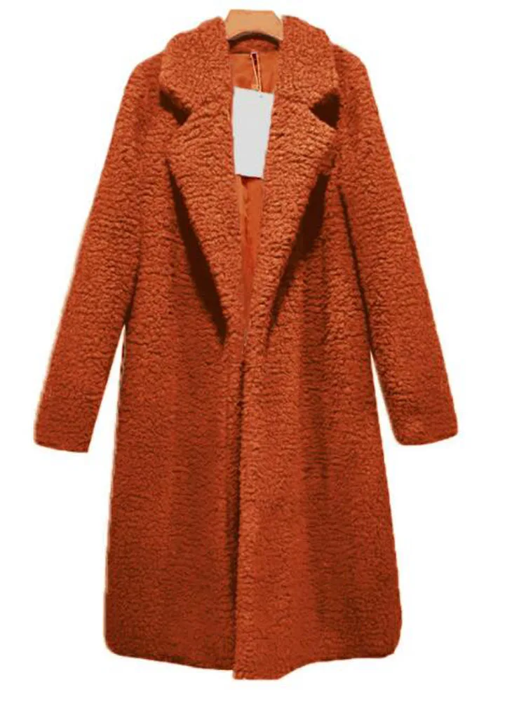 

Long Coats Fleece Jackets Winter Warm Lapel Teddy outwear Cashmere Office Lady Sexy Women Wool Blends Full Tops Overcoats S-3XL