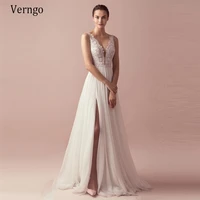verngo boho wedding dress lace a line beach wedding gowns v neck elegant bride dress side slit robe de mariee