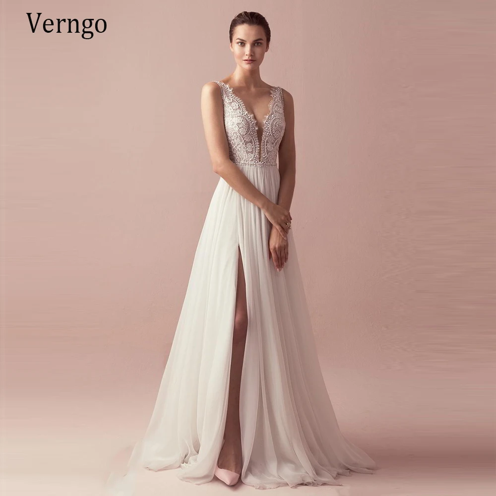 Свадебное платье Verngo Boho кружевное ТРАПЕЦИЕВИДНОЕ пляжное свадебное с v образным