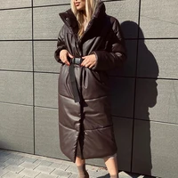 winter warm leather parkas women fashion straight loose pockets coats women elegant long cotton jackets female ladies