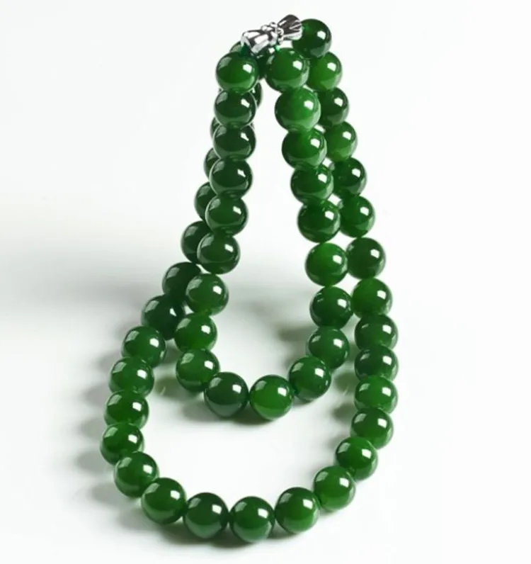 Genuine Natural Green Jade Beaded Necklace Women Fashion Charms Jewellery Real Chinese Jades Stone Accessories Fine Jewelry