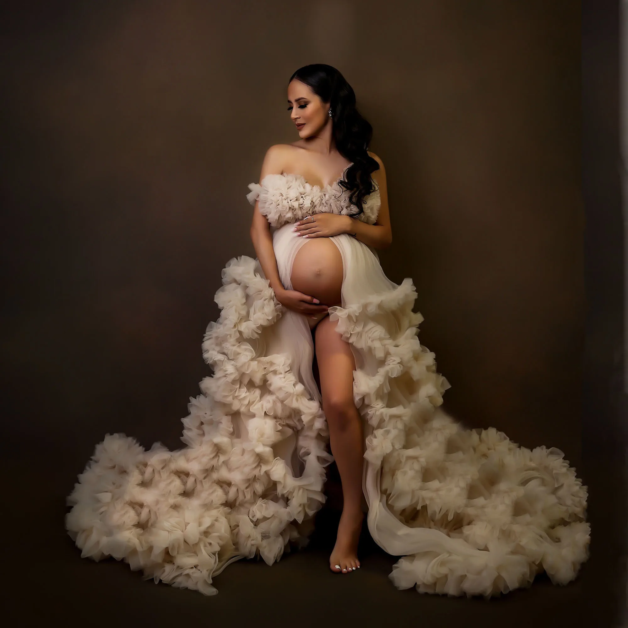 Lush Extra Puffy Photo Shoot Off Shoulder Pregnancy Dresses For Baby Shower Photography Fluffy Tulle Maternity Dresses images - 6