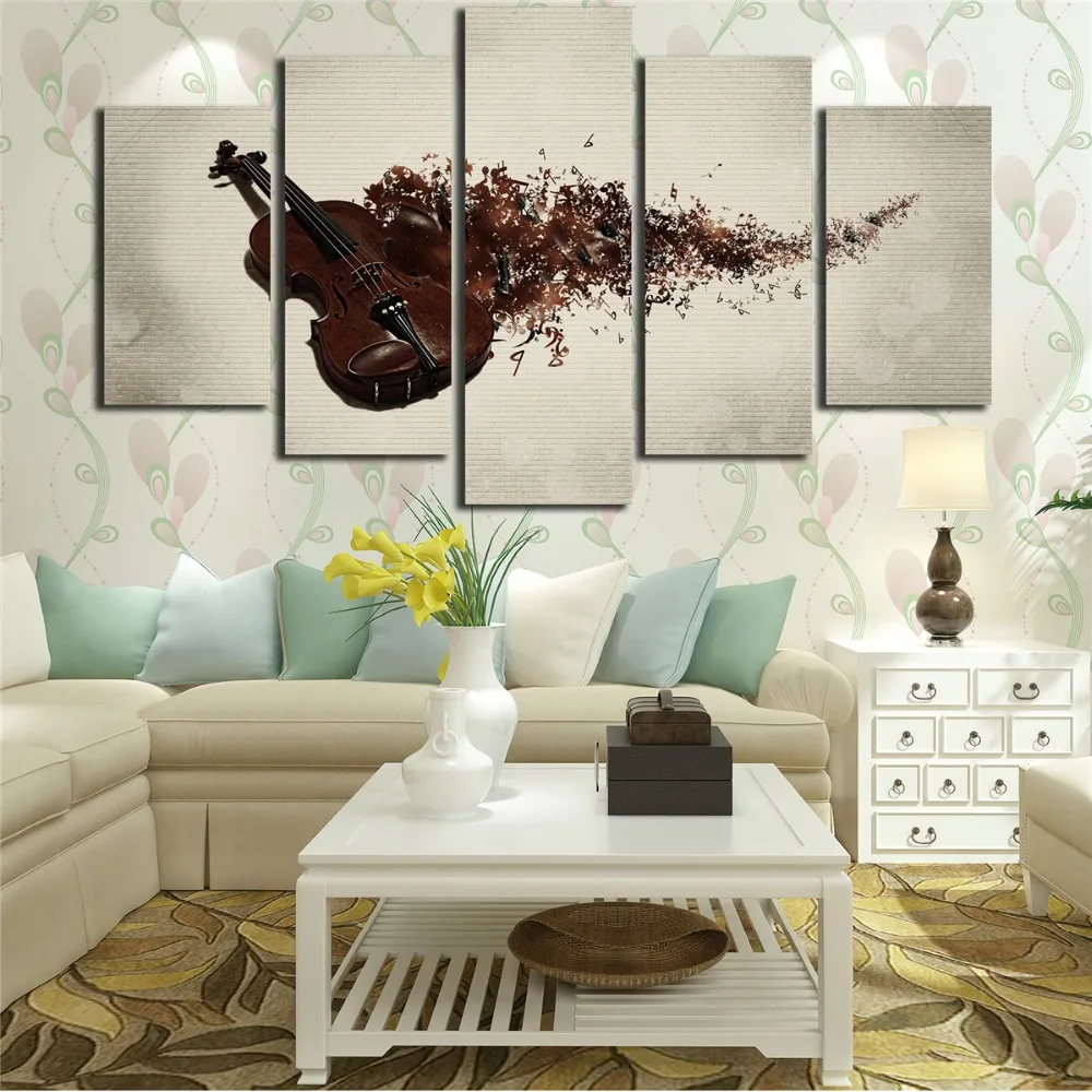 Wall Art абстрактными принтами рамки 5 шт. Музыкальные инструменты скрипка