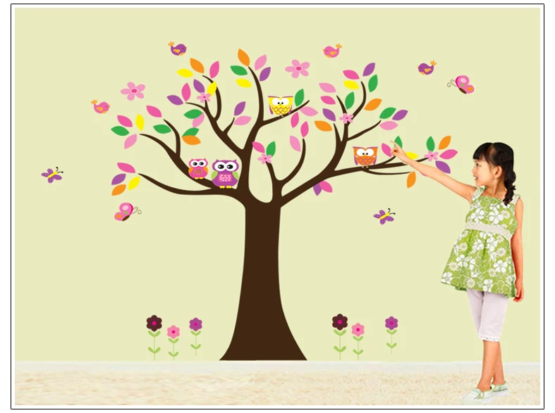 Новый дизайн настенные наклейки с цветами деревьями птицами
