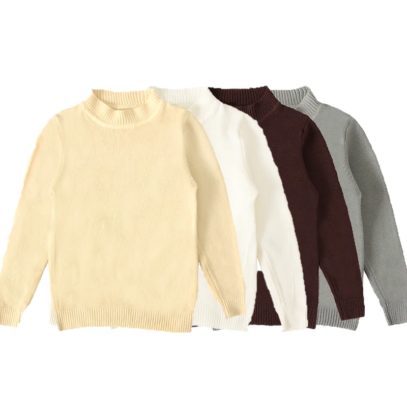 Осенне-зимняя теплая одежда для маленьких мальчиков Однотонный свитер с круглым