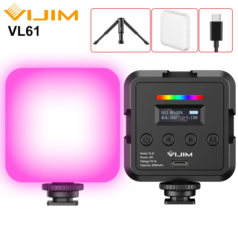 VIJIM VL61 8 Вт мини RGB светильник с диффузором 3 Вт 2700K-9000K смартфон DSLR SLR камера светильник многоцветный Vlog