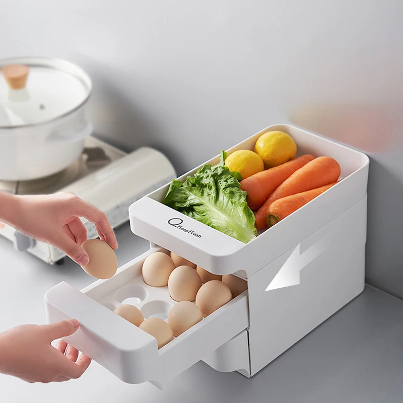 

Ящик для хранения в холодильнике, бытовой контейнер для хранения яиц, пластиковая прозрачная коробка для пельменей, двойной лоток для яиц, п...