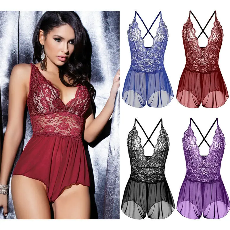 Ladies Women Lace V-neck Sexy Lingerie Bodysuit Jumpsuit Nighty Nightwear Under | Тематическая одежда и униформа