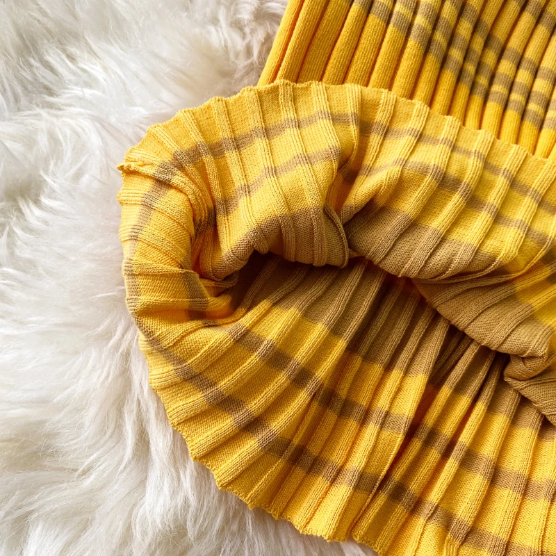 

Women Knitted Dress Slim O-neck Sleeveless Pencil Dress Striped Mid-Length Base Dress Office Ladies Urban Summer Empire Dress