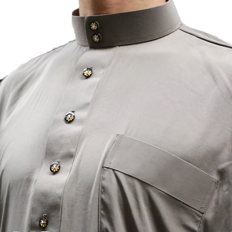 Мусульманское мужское платье с воротником стойкой Thobe длинными рукавами