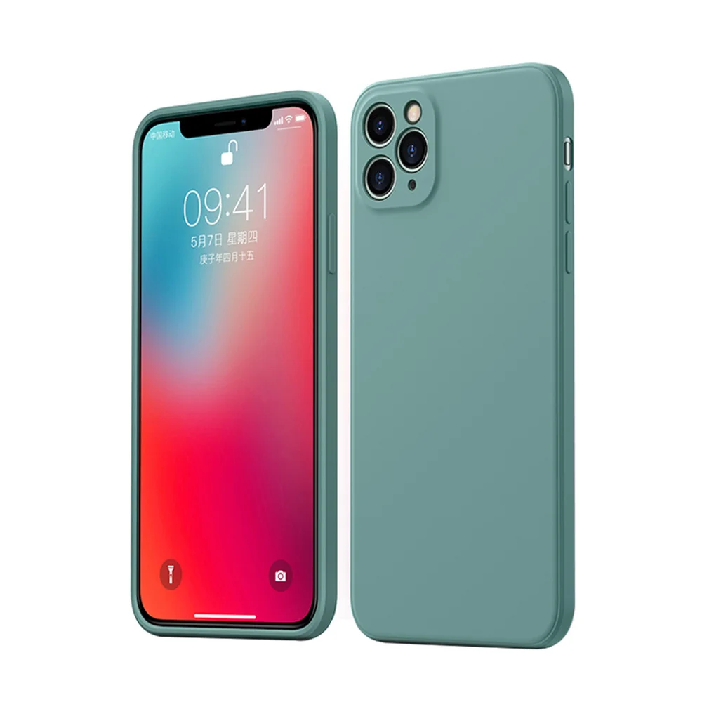 Luxury Orignal Square Frame Liquid Silicone Soft Case For iPhone 11 12 Pro Max Mini X Xs Xr 7 8 6s Plus SE 2020 Shockproof Cover | Мобильные