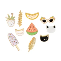 firut jewelry watermelon lemon cactus cat sunglasses leaf popsicles metal brooches women clothes badges decoration