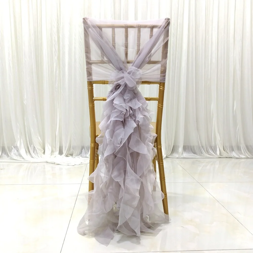 Chiffon Hoods with Ruffles Chair Cover Milk Yarn Hotel Wedding Banquet Chair Decor Wedding Special Events 5 Colours images - 6