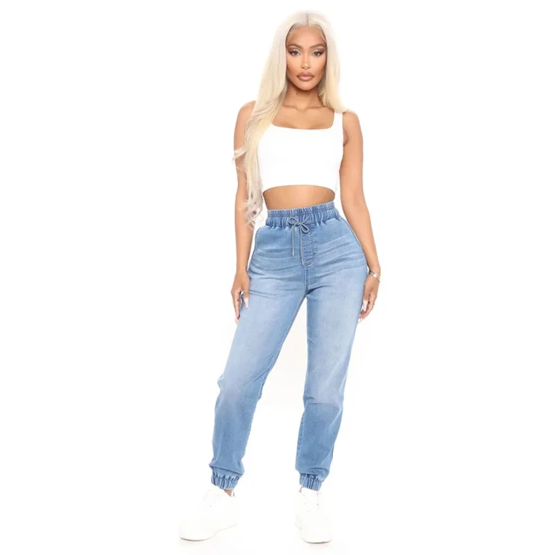 

ELIJOIN women's jeans winter new street hipster jeans blue washed Harlan high waist ladies nine light jeans.