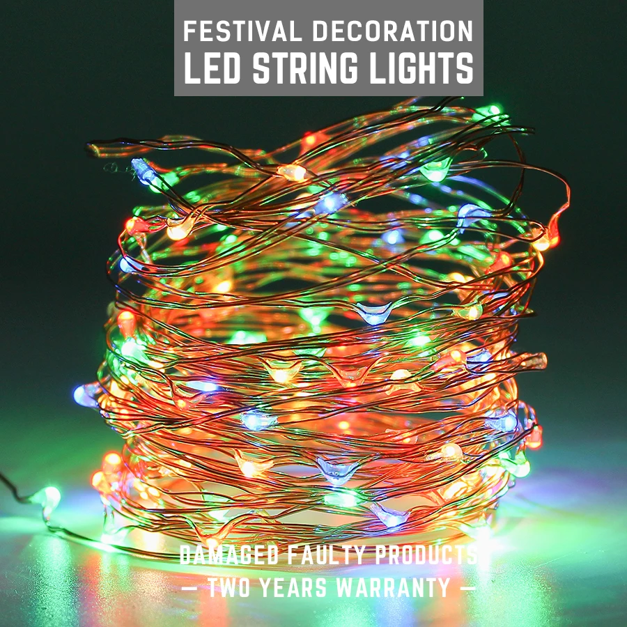 

Светодиодсветильник лента для украшения вечеринки 2 м, 5 м, 10 м, медная серебряная проволока, водонепроницаемая празднисветильник гирлянда н...