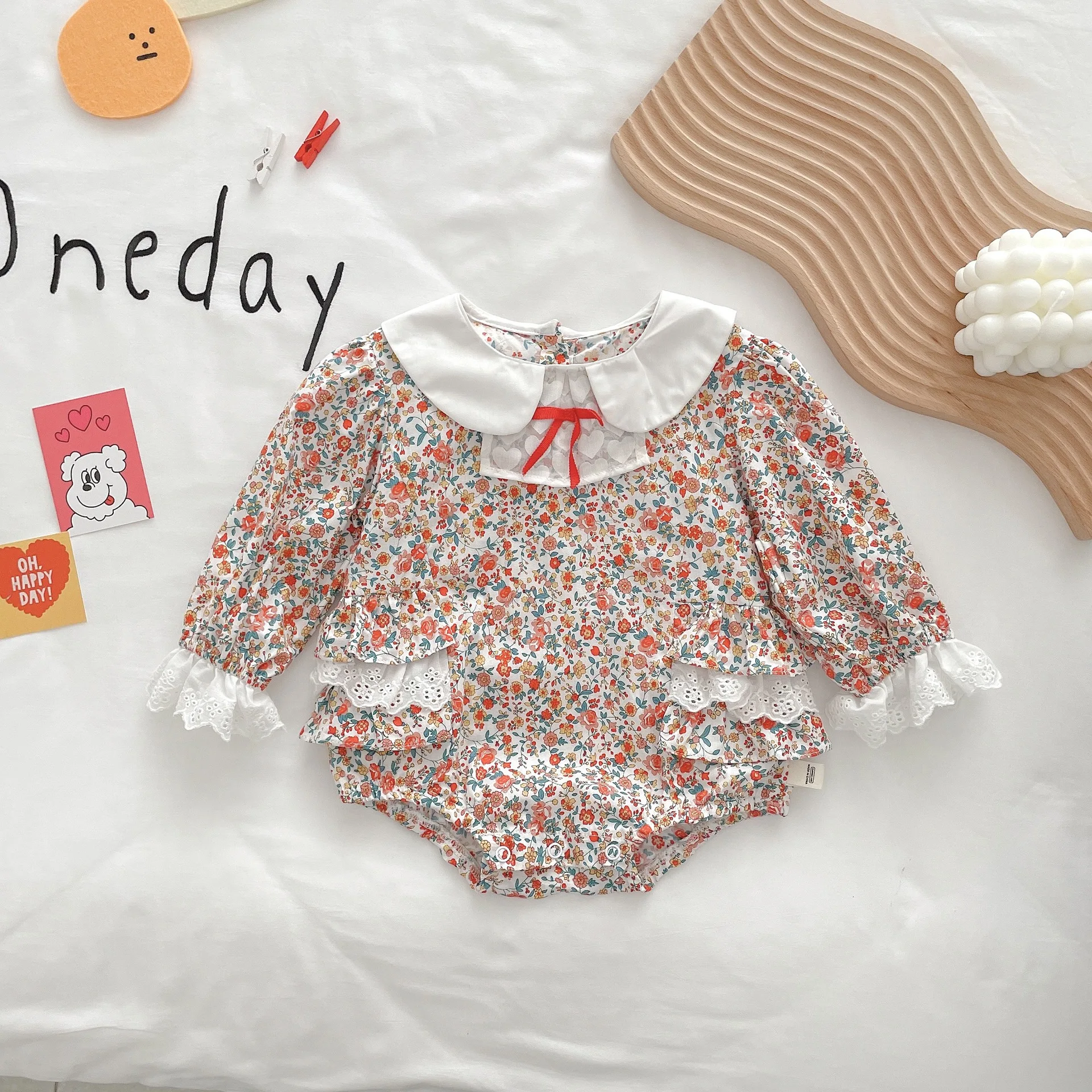 

Infant Baby Girls Full Sleeve Flower Ruched Outfits Cotton Casual Kids Newborn Jumpsuits Bow Bodysuits Toddler Clothes 0-24M