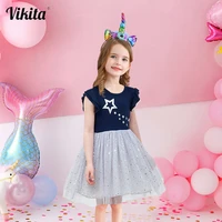 vikita children summer dress for girls kids robe fille costume short sleeve princess tutu dress children birthday party clothing