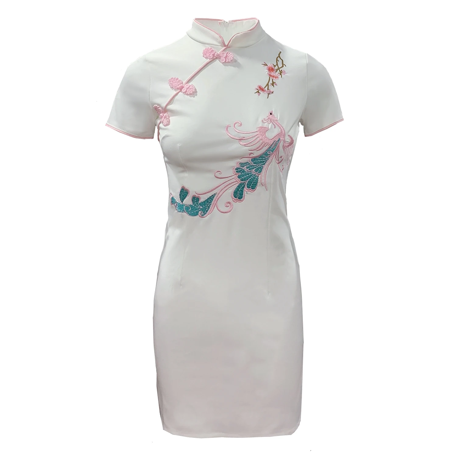Китайское платье cheongsam, атласное, сексуальное, облегающее, qipao, цветочный принт, воротник-стойка, vestido chino, белое, cheongsam, восточное платье - Цвет: color2