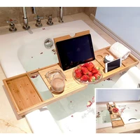 new extendable bamboo bathtub tray spa bathtub caddy organizer rack book wine tablet holder nonslip bottom bath tub tray shelf