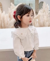 girls lace top cotton white shirts ruffle neck baby girls blouses cute long sleeve korean tops kids clothes tops