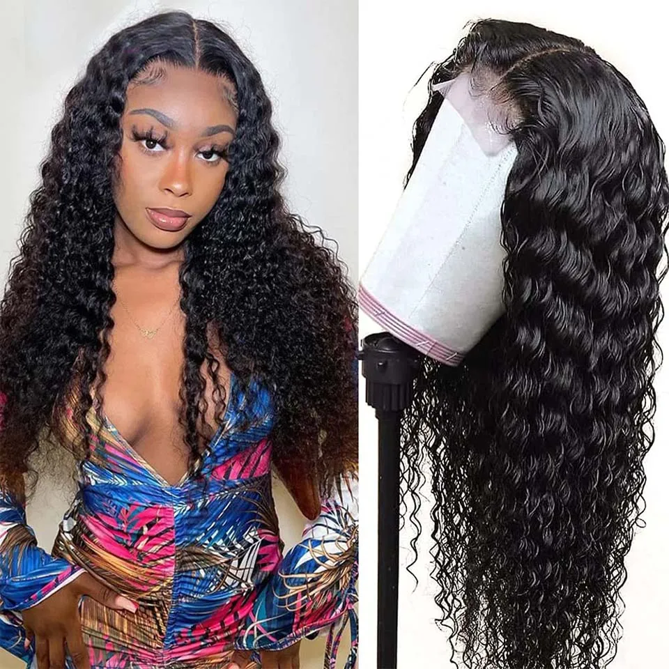 

13x4 Brazilian Deep Wave Lace Front Human Hair Wigs For Black Women 180 Density 13x6 Water Curly Wave Frontal Closure Wig