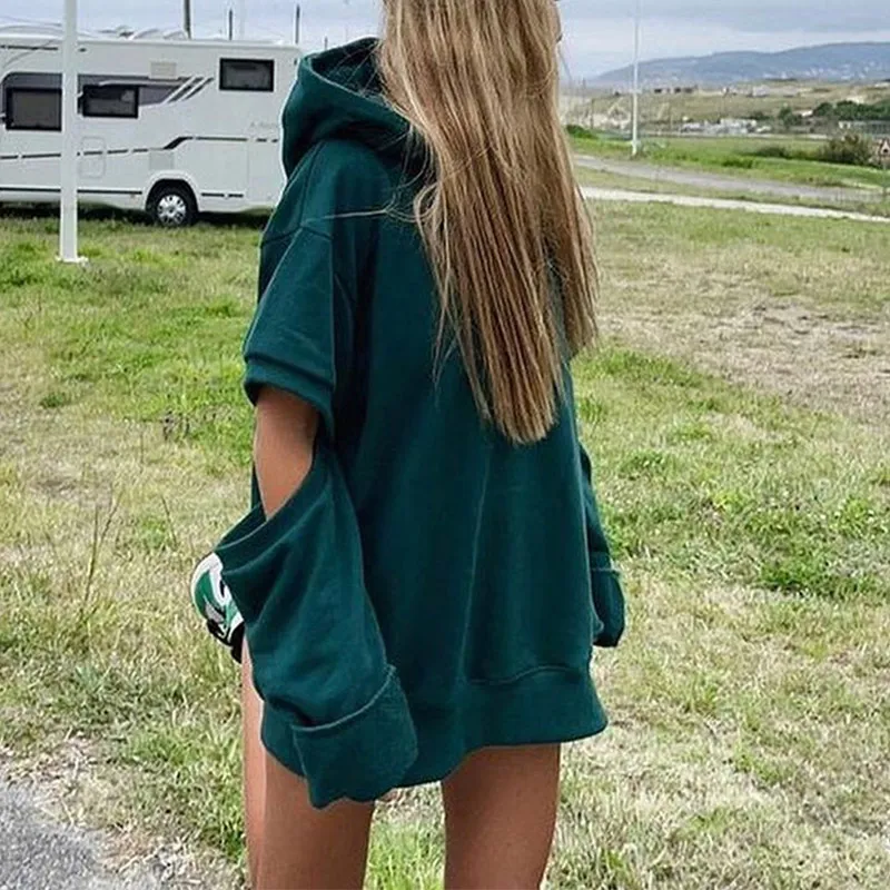 

Long Sleeve Opening Women's Hoodies 2021 Autumn Loose Harajuku Hooded Sweatshirts Fashion Streetwear Letter Ladies Pullover Top