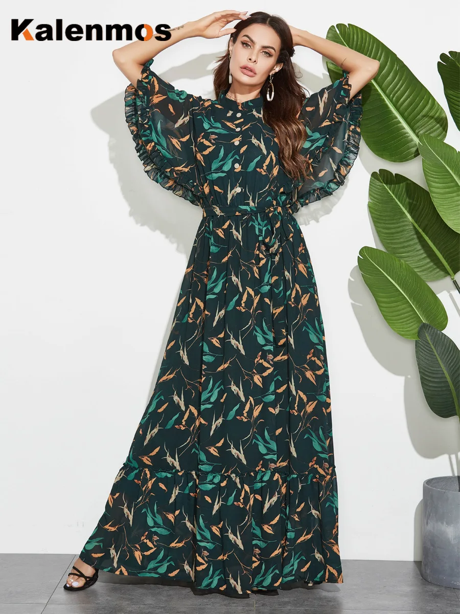 Женское шифоновое платье абайя с оборками на рукавах|Мусульманская одежда| |