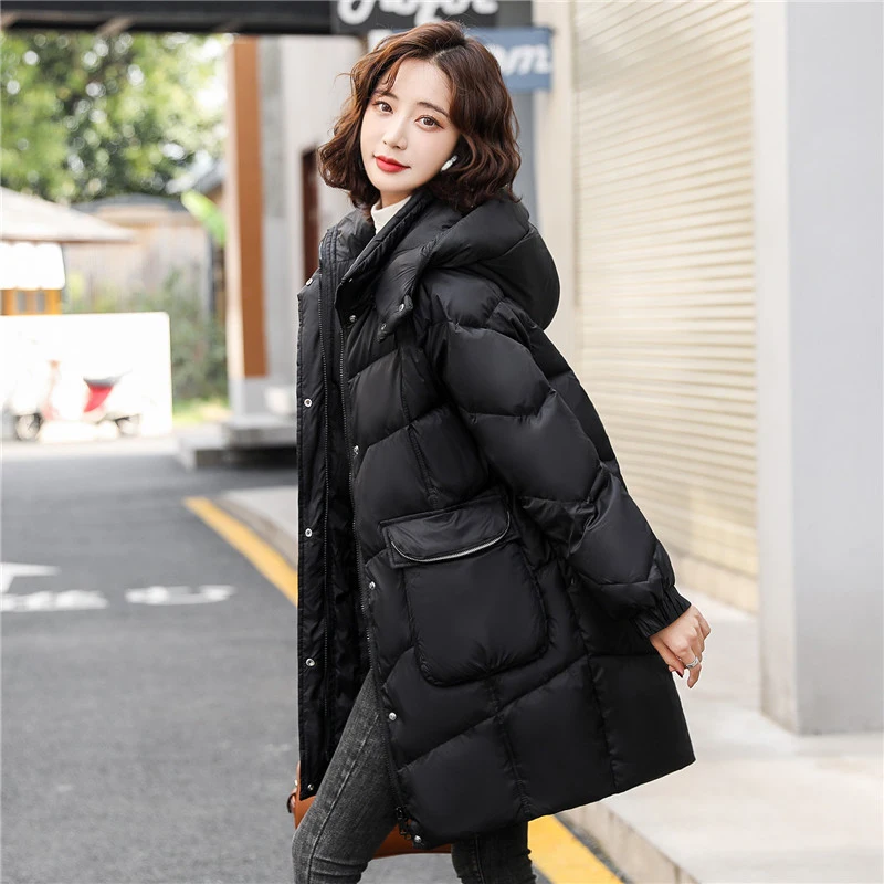 Down Parkas Women Korean Fashion Loose Pockets Hooded Jacket Women 2021 Winter Casual Solid Thicken Warm Outwear Female LD2669