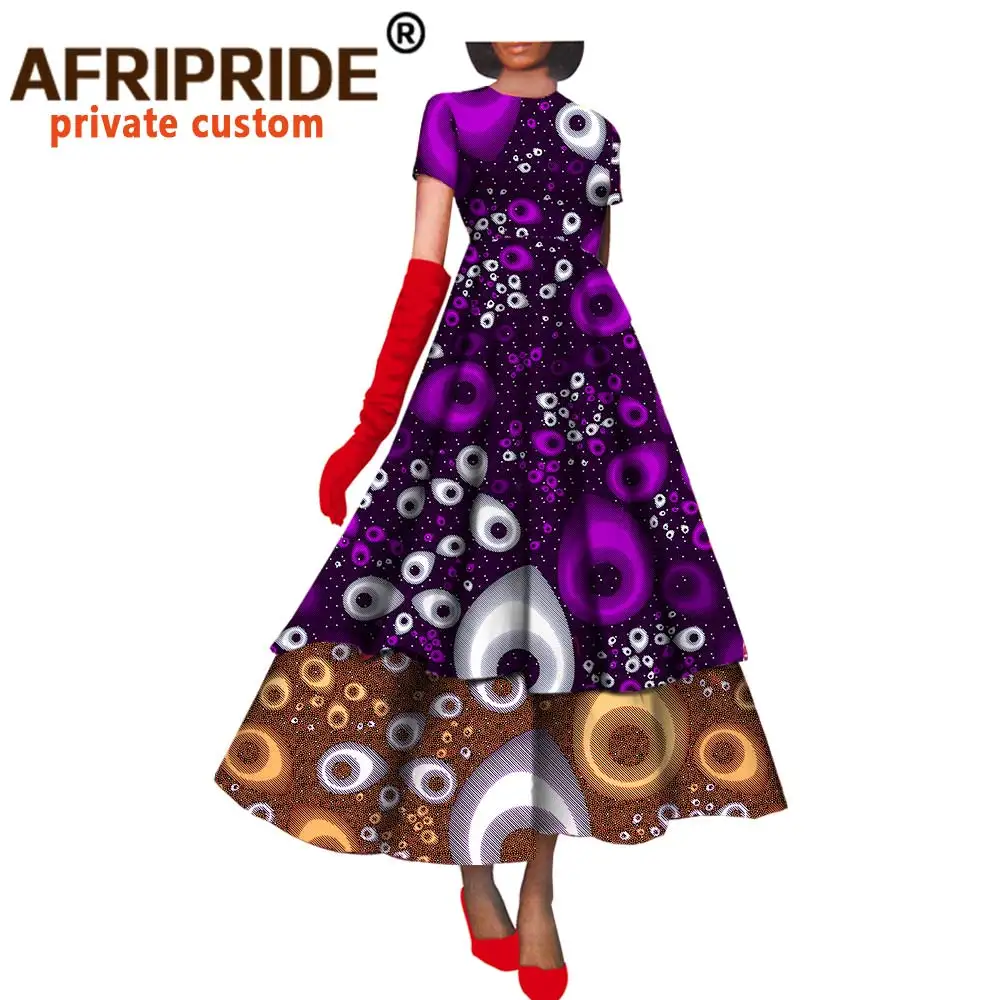 African Dresses for Women Fashion Party Sexy Midi Dress Bazin Riche Printed Clothing Short Sleeve Dashiki Ankara Wear A722502