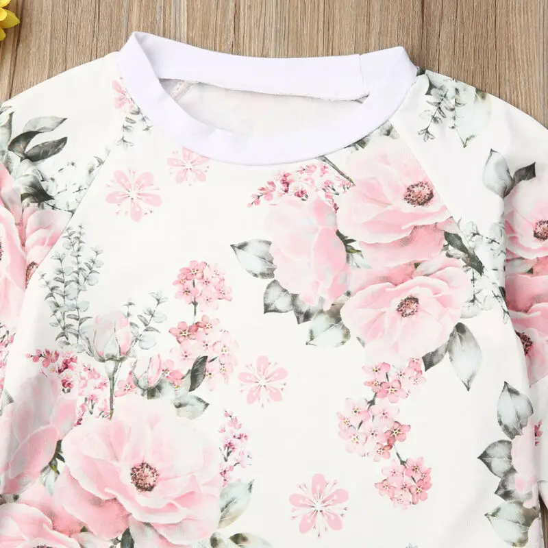 Children's 2PCS Set Baby Girls Floral Blouse Outfits Toddler Kids Clothes Long Sleeve T-shirt Tops + White Elastic Short Skirts | Детская