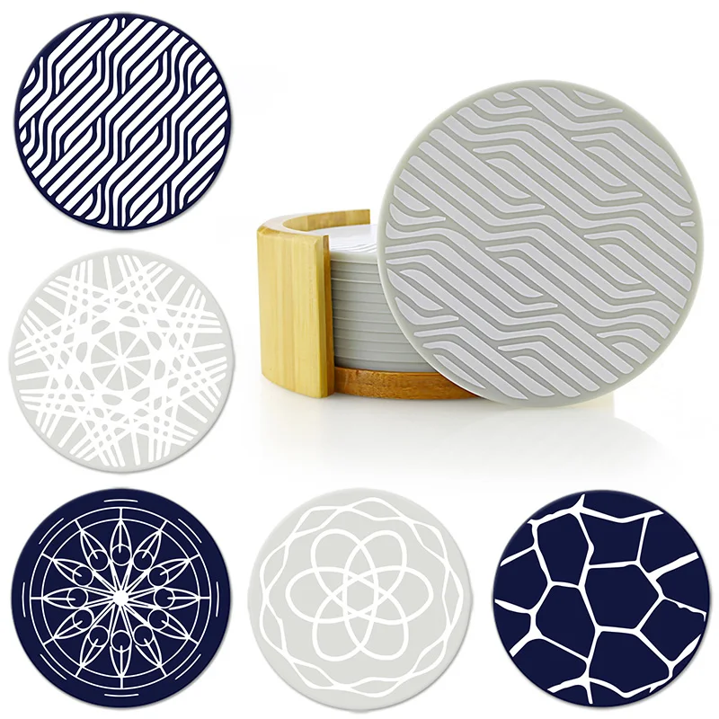 

6PCS Hot Sale PU Leather Marble Coaster Drink Coffee Cup Mat Easy to Clean Placemats Round Tea Pad Table Pad Holder