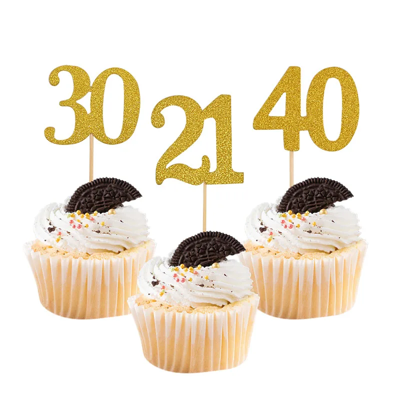 10 шт. золотой блестящий топ для торта на день рождения свадьбу Декор цифра флаги