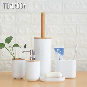 Набор для ванной комнаты, держатель для зубных щеток, подстаканник для туалетных щеток, держатель для мыла, пресс, эмульсионный дозатор, контейнер, бамбуковые аксессуары для ванной комнаты